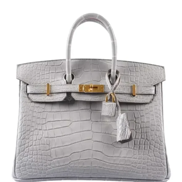 Best Quality Hermès Replicas Birkin 25 Matte Gris Perle Alligator GHW - Exotic Creations