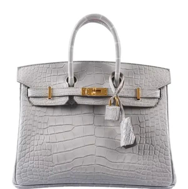 Best Quality Hermès Replicas Birkin 25 Matte Gris Perle Alligator GHW - Exotic Creations