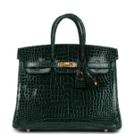 Best Quality Hermès Replicas Birkin 25 Vert Fonce Shiny Porous Crocodile GHW - Exotic Creations