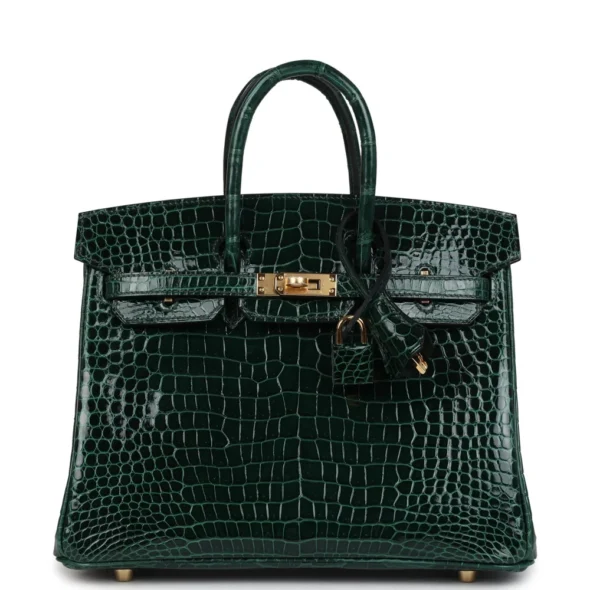 Best Quality Hermès Replicas Birkin 25 Vert Fonce Shiny Porous Crocodile GHW - Exotic Creations