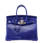 Best Quality Hermès Replicas Birkin 35 Porosus Crocodile Bleu Electrique PHW - Exotic Creations