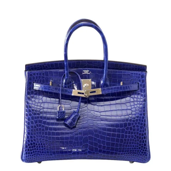 Best Quality Hermès Replicas Birkin 35 Porosus Crocodile Bleu Electrique PHW - Exotic Creations