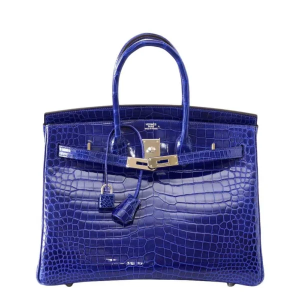 Best Quality Hermès Replicas Birkin 35 Porosus Crocodile Bleu Electrique PHW - Exotic Creations