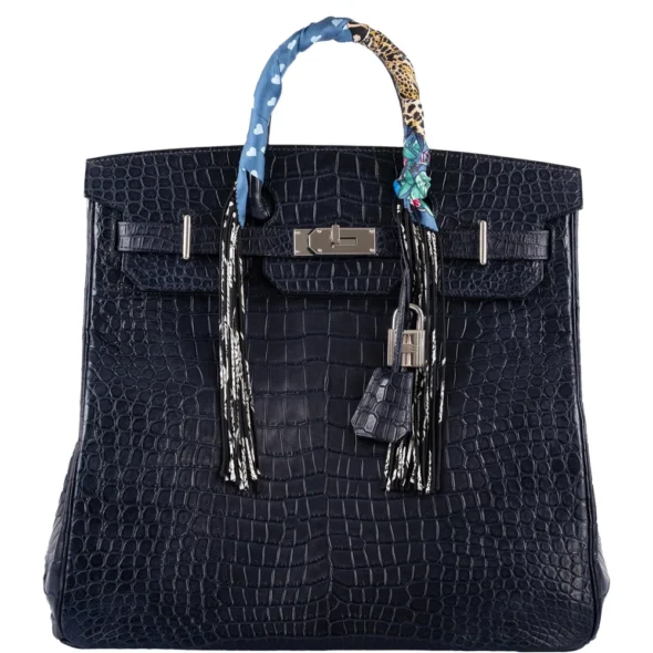 Best Quality Hermès Replicas HAC Birkin 40 Blue Marine Matte Porosus Crocodile PHW - Exotic Creations