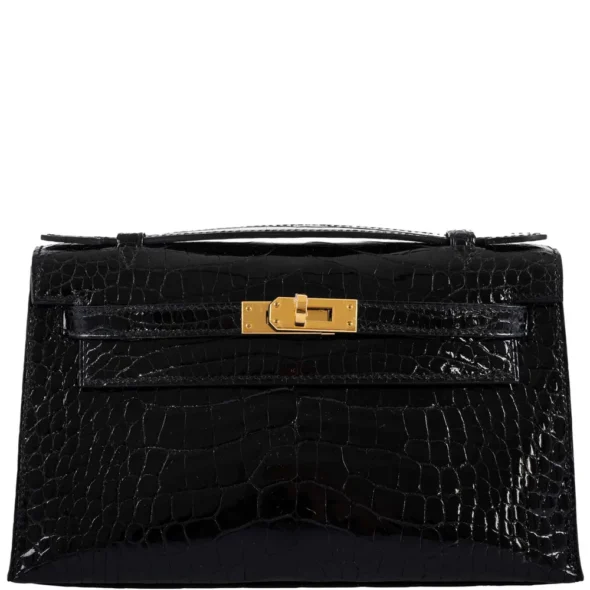 Premium Hermès Kelly Pochette Black Alligator GHW Replica