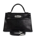 Best Quality Hermès Replicas Kelly 20 Black Varanus Niloticus Lizard PHW - Exotic Creations