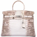 Best Quality Hermès Replicas Kelly 28 Diamond Himalayan Matte Niloticus Crocodile 18K White Gold Diamond HW - Exotic Creations