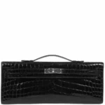 Best Quality Hermès Replicas Kelly Cut Pochette Black Niloticus Crocodile PHW - Exotic Creations