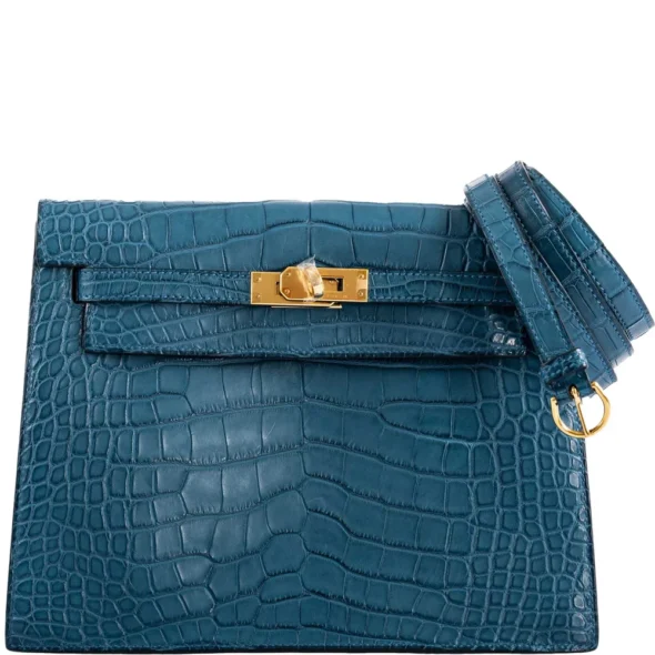 Best Quality Hermès Replicas Kelly Danse Blue Colvert GHW | Exotic Creations
