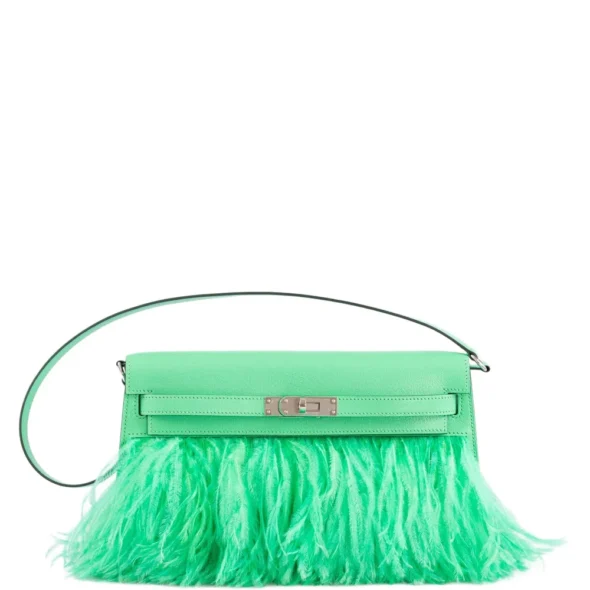 Best Quality Hermès Replicas Kelly Elan Foile Vert Comics Chevre & Ostrich Feather PHW - Exotic Creations