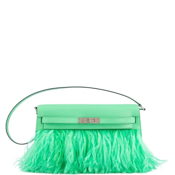 Best Quality Hermès Replicas Kelly Elan Foile Vert Comics Chevre & Ostrich Feather PHW - Exotic Creations