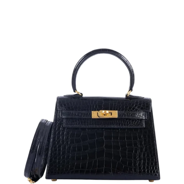 Best Quality Hermès Replicas Mini Kelly 20 Black Noir Alligator GHW - Exotic Creations