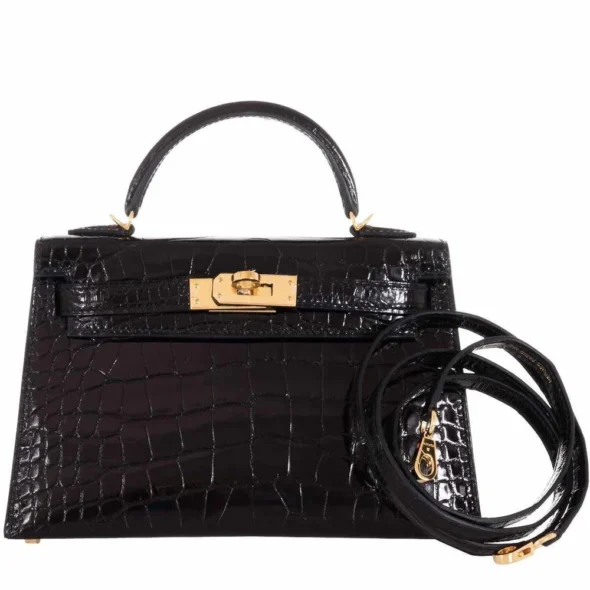 Best Quality Hermès Replicas Mini Kelly 20 II Black Alligator GHW