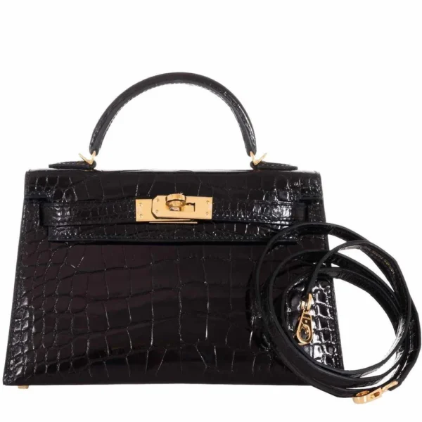 Best Quality Hermès Replicas Mini Kelly 20 II Black Alligator GHW