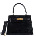 Best Quality Hermès Replicas Mini Kelly 20 Shiny Black Noir Porosus Crocodile GHW - Exotic Creations