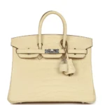 Artisan Grade Hermès Dupe Birkin 25 Vanille Matte Alligator PHW