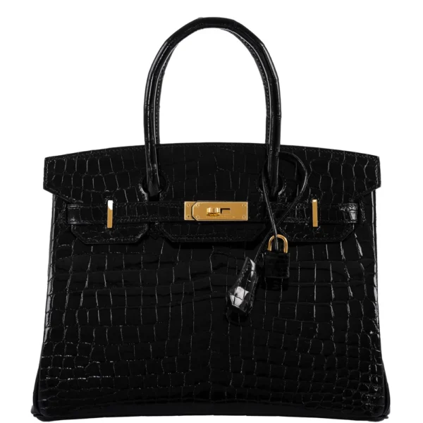 Artisan Grade Hermès Dupe Birkin 30 Black Shiny Niloticus Crocodile GHW - Exotic Creations