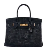 Artisan Grade Hermès Dupe Birkin 30 Matte Black Porosus Crocodile GHW - Exotic Creations