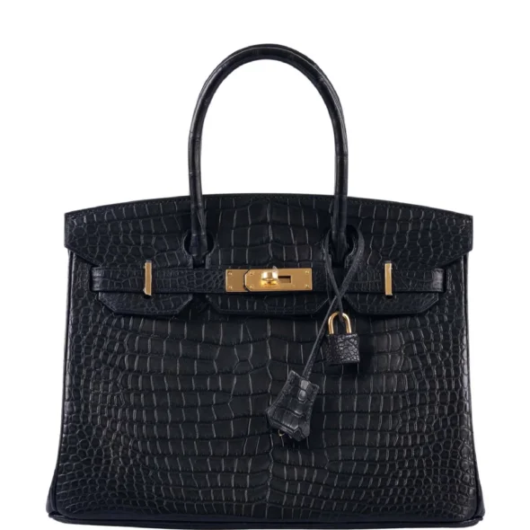Artisan Grade Hermès Dupe Birkin 30 Matte Black Porosus Crocodile GHW - Exotic Creations