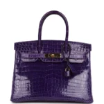 Artisan Grade Hermès Dupe Birkin 30 Ultraviolet Shiny Niloticus Crocodile GHW - Exotic Creations