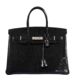 Artisan Grade Hermès Dupe Birkin 35 Black Shiny Porosus Crocodile PHW - Exotic Creations
