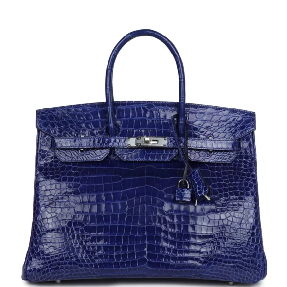Artisan Grade Hermès Dupe Birkin 35 Bleu Electric Shiny Porosus Crocodile PHW - Exotic Creations