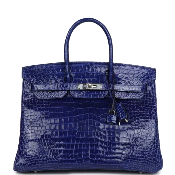 Artisan Grade Hermès Dupe Birkin 35 Bleu Electric Shiny Porosus Crocodile PHW - Exotic Creations