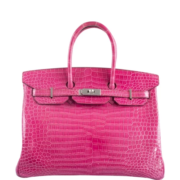 Artisan Grade Hermès Dupe Birkin 35 Fuchsia Shiny Porosus Crocodile PHW - Exotic Creations