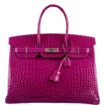 Artisan Grade Hermès Dupe Birkin 35 Rose Scheherazade Shiny Porosus Crocodile PHW - Exotic Creations