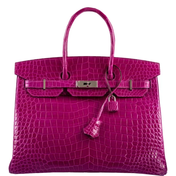 Artisan Grade Hermès Dupe Birkin 35 Rose Scheherazade Shiny Porosus Crocodile PHW - Exotic Creations
