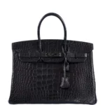 Artisan Grade Hermès Dupe Birkin 35 So Black Matte Alligator Black PVD HW - Exotic Creations
