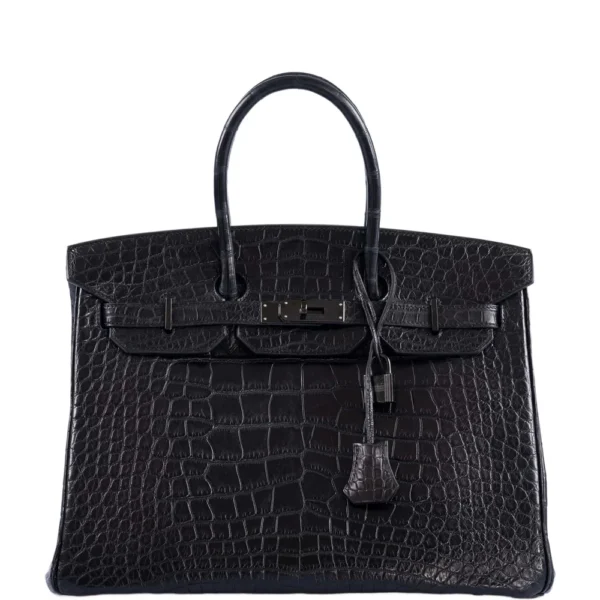Artisan Grade Hermès Dupe Birkin 35 So Black Matte Alligator Black PVD HW - Exotic Creations