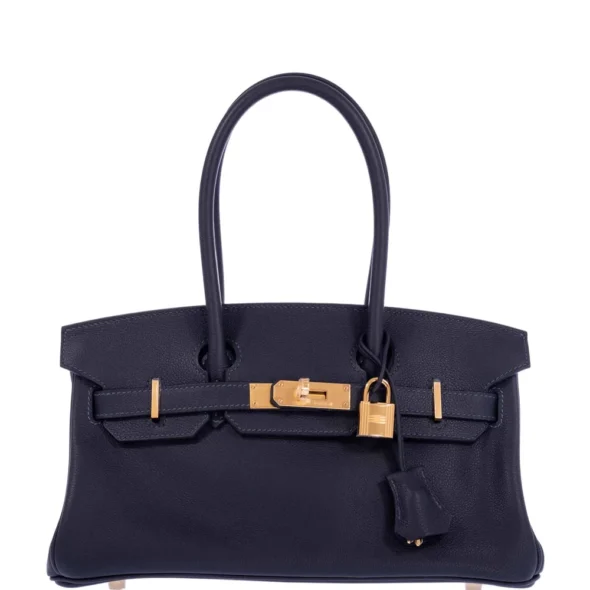 Artisan Grade Hermès Dupe Birkin Shoulder Light 29 Black Evercolor & Embroidered Toile PHW - Exotic Creations
