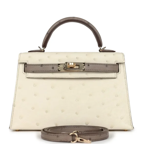 Artisan Grade Hermès Dupe HSS Kelly 20 Beton Gris Tourterelle Ostrich PBHW - Exotic Creations