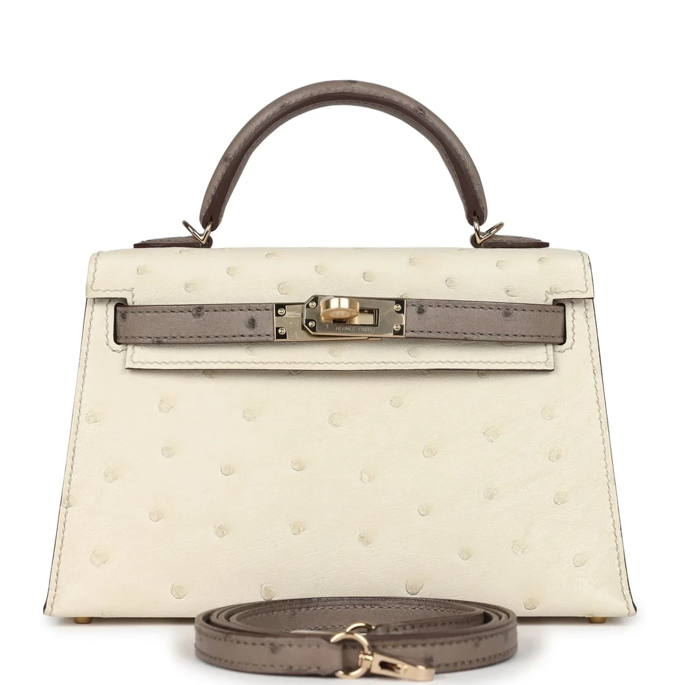 Artisan Grade Hermès Dupe HSS Kelly 20 Beton Gris Tourterelle Ostrich PBHW - Exotic Creations