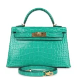 Artisan Grade Hermès Dupe Kelly 20 Vert Jade Shiny Alligator Mississipiensis GHW - Exotic Creations