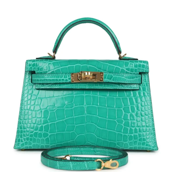 Artisan Grade Hermès Dupe Kelly 20 Vert Jade Shiny Alligator Mississipiensis GHW - Exotic Creations