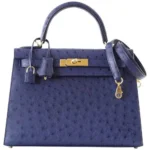 Artisan Grade Hermès Dupe Kelly 28 Blue Iris Ostrich BGHW - Exotic Creations