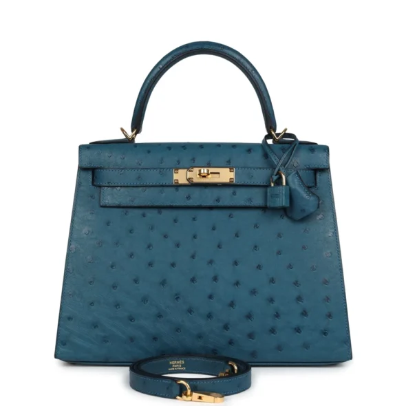 Artisan Grade Hermès Dupe Kelly 28 Cobalt Ostrich GHW - Exotic Creations