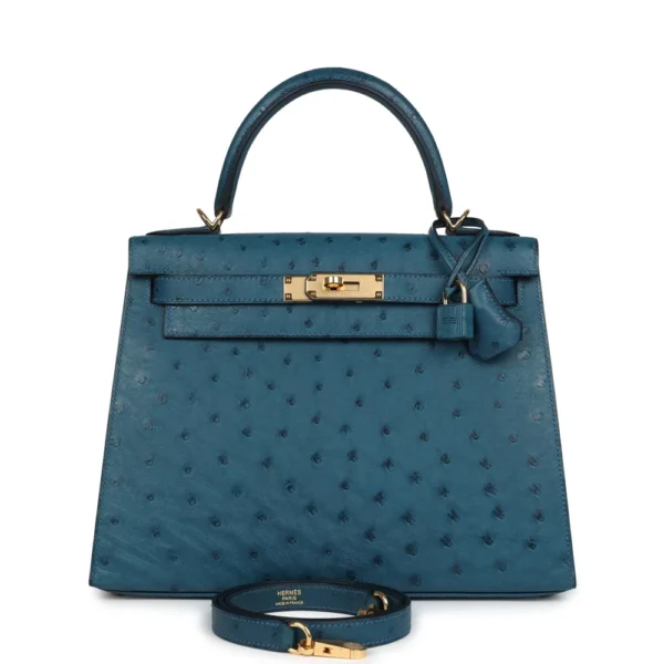 Artisan Grade Hermès Dupe Kelly 28 Cobalt Ostrich GHW - Exotic Creations
