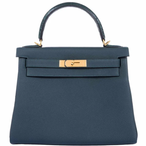 Artisan Grade Hermès Dupe Kelly 28 Touch Vert Cypress Togo & Alligator GHW - Exotic Creations