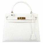 Artisan Grade Hermès Dupe Kelly 28 White Ostrich GHW - Exotic Creations