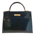 Artisan Grade Hermès Dupe Kelly 32 Bleu Marine Crocodile GHW - Exotic Creations