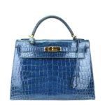 Artisan Grade Hermès Dupe Kelly 32 Blue Roi Niloticus Crocodile GHW - Exotic Creations