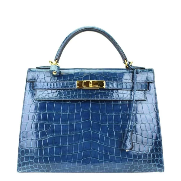 Artisan Grade Hermès Dupe Kelly 32 Blue Roi Niloticus Crocodile GHW - Exotic Creations