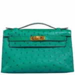 Artisan Grade Hermès Dupe Kelly JPG Pochette Vert Vertigo Ostrich GHW - Exotic Creations