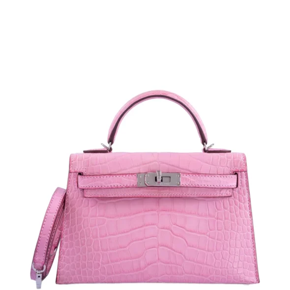 Artisan Grade Hermès Dupe Kelly Mini 20 Bubblegum 5P Pink Matte Alligator PHW - Exotic Creations