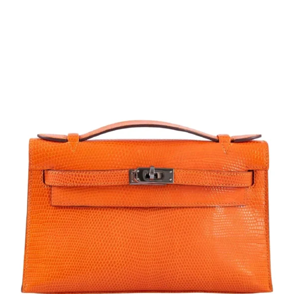 Artisan Grade Hermès Dupe Kelly Pochette Tangerine Niloticus Lizard RHW - Exotic Creations