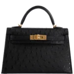 Artisan Grade Hermès Dupe Mini Kelly 20 II Black Ostrich GHW - Exotic Creations