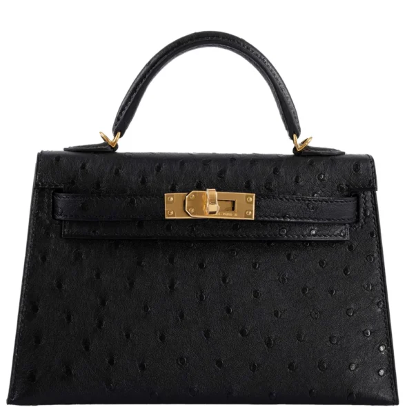 Artisan Grade Hermès Dupe Mini Kelly 20 II Black Ostrich GHW - Exotic Creations